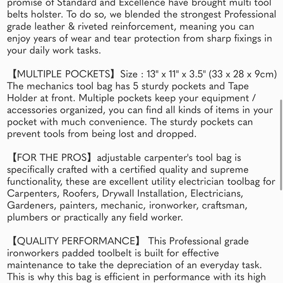 Leather Tool Pouch for Carpenters 5 Pocket Framers Belt Bag Kit | Heavy Duty Bag - Picture 8 of 8